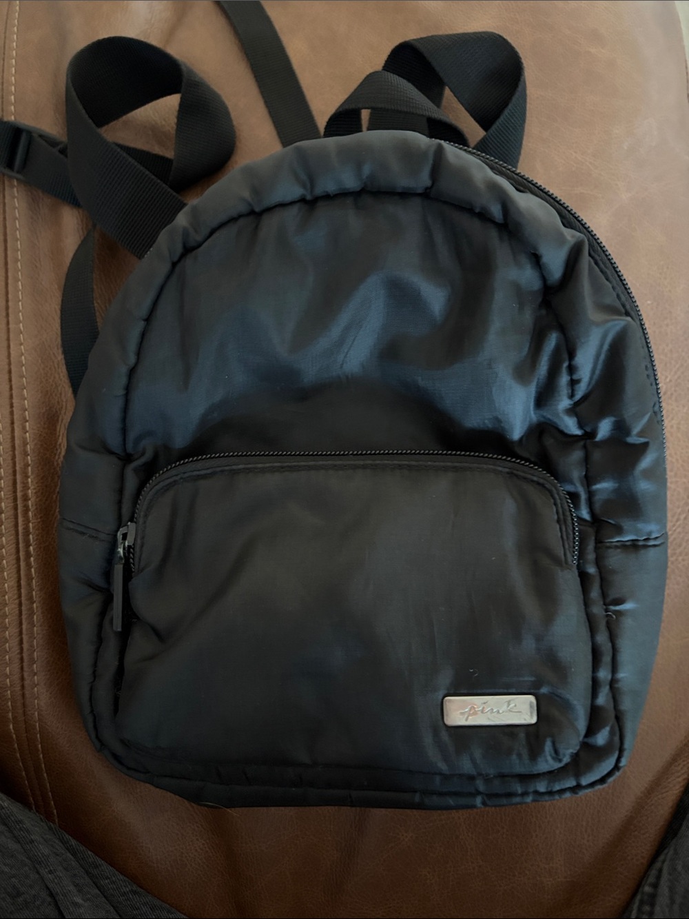 PINK Victoria's Secret Black Nylon Mini Backpack with Front Pocket